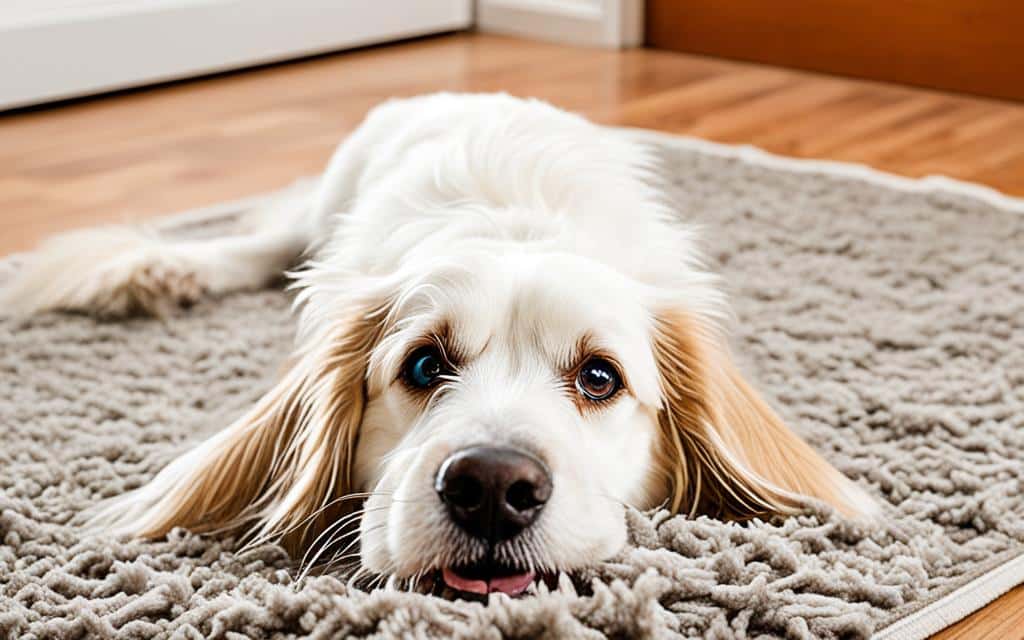 dog licking rug