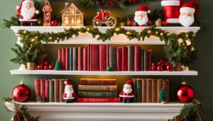 how to decorate a bookcase for christmas